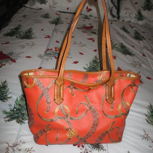 Ralph Lauren orange print  Equestrian classic tote - Picture 4 of 13